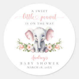 かわいいピンクフローラゾウ赤ちゃんガールシャワー ラウンドシール
