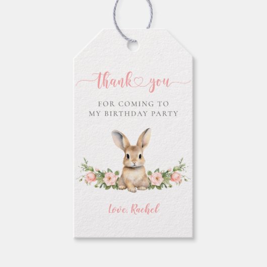 かわいいピンクフローラバニーガール1st誕生日ありがとう ギフトタグ (正面)