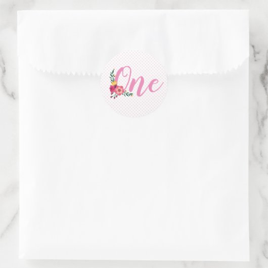 かわいいピンクフローラベビーの1歳の誕生日 ラウンドシール (バッグ)