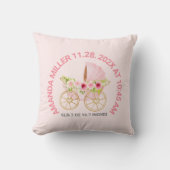 かわいいピンクフローラベビーベビーカーベビー誕生日 クッション (正面)
