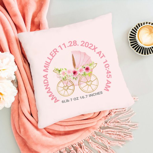 かわいいピンクフローラベビーベビーカーベビー誕生日 クッション