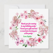 かわいいピンクフローラボウガールフォト誕生日 サンキューカード (裏面)