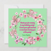 かわいいピンクフローラボウガールフォト誕生日 サンキューカード (裏面)