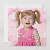 かわいいピンクフローラボウガールフォト誕生日 サンキューカード (正面)