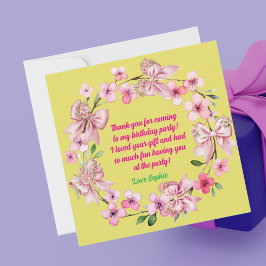 かわいいピンクフローラボウガールフォト誕生日 サンキューカード