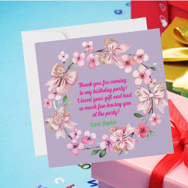 かわいいピンクフローラボウガールフォト誕生日 サンキューカード