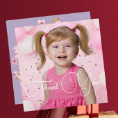 かわいいピンクフローラボウガールフォト誕生日 サンキューカード