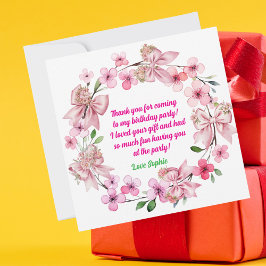 かわいいピンクフローラボウガールフォト誕生日 サンキューカード