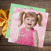 かわいいピンクフローラボウガールフォト誕生日 サンキューカード