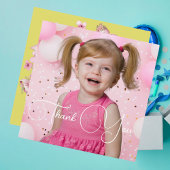 かわいいピンクフローラボウガールフォト誕生日 サンキューカード