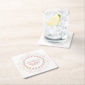 かわいいピンクフローラミニマル書道リース スクエアペーパーコースター (インサイチュ)