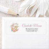 かわいいピンクフローラムーンガールエレファントベビーガール ラベル (インサイチュ)