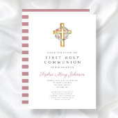 かわいいピンクフローラリースクロスファースト聖餐式 招待状
