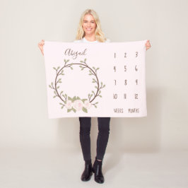 かわいいピンクフローラリースベビーマイルストーン フリースブランケット