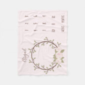 かわいいピンクフローラリースベビーマイルストーン フリースブランケット (正面)
