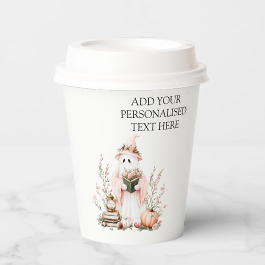 かわいいピンクフローラ幽霊とカボチャのハロウィーン 紙コップ (正面)