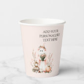 かわいいピンクフローラ幽霊とカボチャのハロウィーン 紙コップ (裏面)