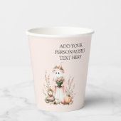 かわいいピンクフローラ幽霊とカボチャのハロウィーン 紙コップ (正面)