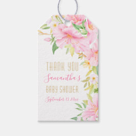 かわいいピンクフローラ水色ベビーシャワーありがとう ギフトタグ