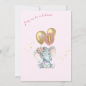 かわいいピンクフローラ象ファースト誕生日ガール 招待状 (裏面)