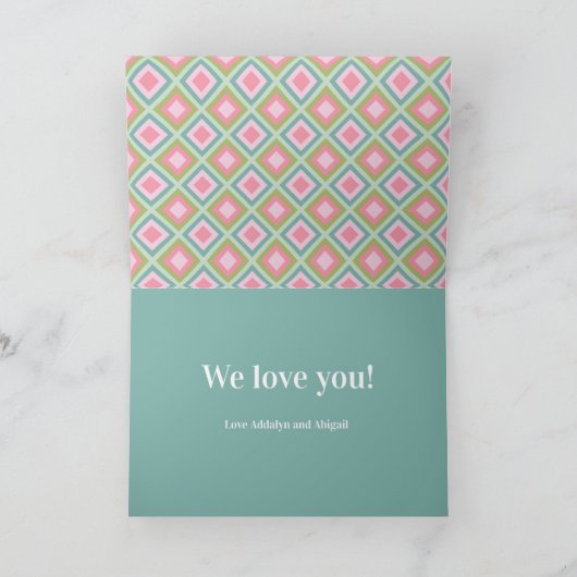 かわいいピンクブルーの緑のクリスマスのおじいちゃん写真 シーズンカード (内部)