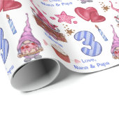 かわいいピンクブルーガール格言3歳誕生日 ラッピングペーパー (ロールコーナー)