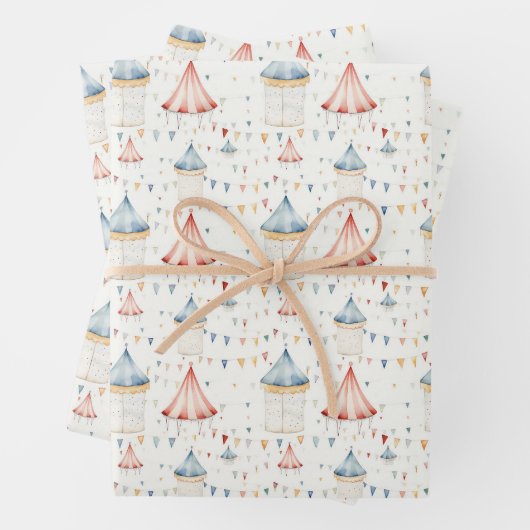 かわいいピンクブルーサーカステンツベビーシャワー子供部屋 ラッピングペーパーシート (インサイチュ)