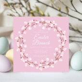 かわいいピンクプッシウィローイースターブランチ 招待状