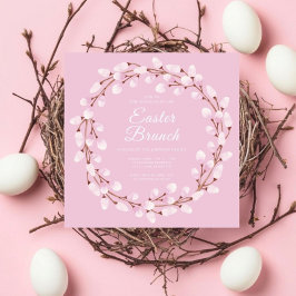 かわいいピンクプッシウィローイースターブランチ 招待状
