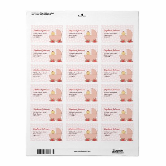 かわいいピンクプラムガールベビーシャワー住所 シール (フルシート)