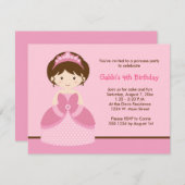 かわいいピンクプリンセスガールバースデーパーティ招待状 招待状 (正面/裏面)