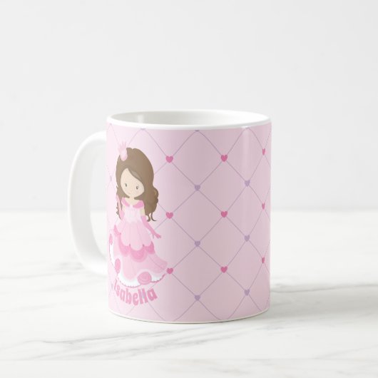 かわいいピンクプリンセスガールパーソナライズされたガールキッズ名 コーヒーマグカップ (正面左)