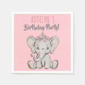 かわいいピンクプリンセスゾウの子供の誕生日パーティー スタンダードカクテルナプキン (正面)