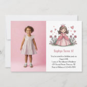 かわいいピンクプリンセスフォト子供の誕生日パーティー 招待状 (正面)