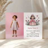 かわいいピンクプリンセスフォト子供の誕生日パーティー 招待状