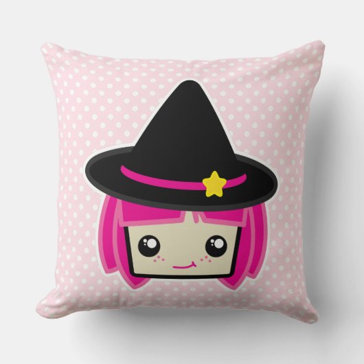 かわいいピンクヘアウィッチ装飾用クッション クッション (正面)