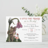 かわいいピンクベアーフェアリープリンセスガールベビーシャワー 招待状 (スタンド正面)