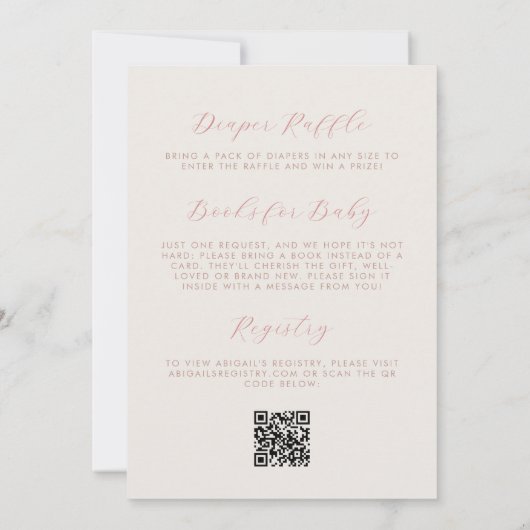 かわいいピンクベアQRコードガールベビーシャワー 招待状 (裏面)