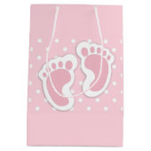 かわいいピンクベビーガールの足イラストレーション ミディアムペーパーバッグ (裏面)