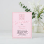 かわいいピンクベビーキャリッジガールズベビーシャワー インビテーションポストカード (スタンド正面)