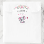 かわいいピンクベビーゾウとバラのキッ縁どチ ラウンドシール (バッグ)