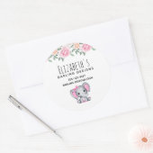 かわいいピンクベビーゾウとバラ縁どズビジネス ラウンドシール (封筒)