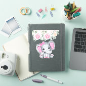 かわいいピンクベビーゾウとバラ縁ど シール (iPadカバー)