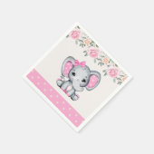 かわいいピンクベビーゾウとバラ縁ど スタンダードカクテルナプキン (角)