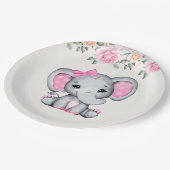 かわいいピンクベビーゾウとバラ縁ど ペーパープレート (アングル)