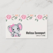 かわいいピンクベビーゾウとバラ縁ど 名刺 (正面)