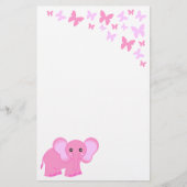かわいいピンクベビーゾウと蝶の文房具 便箋 (正面)