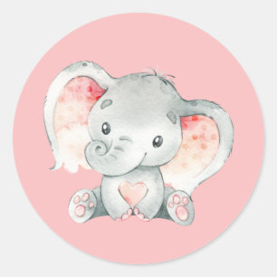 かわいいピンクベビーゾウ ラウンドシール