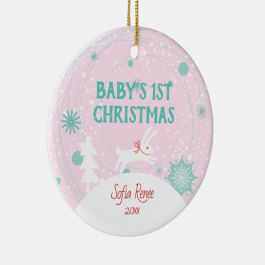 かわいいピンクベビーバニー1stクリスマスパーソナライズされた セラミックオーナメント (右)
