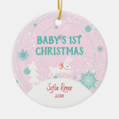 かわいいピンクベビーバニー1stクリスマスパーソナライズされた セラミックオーナメント (正面)